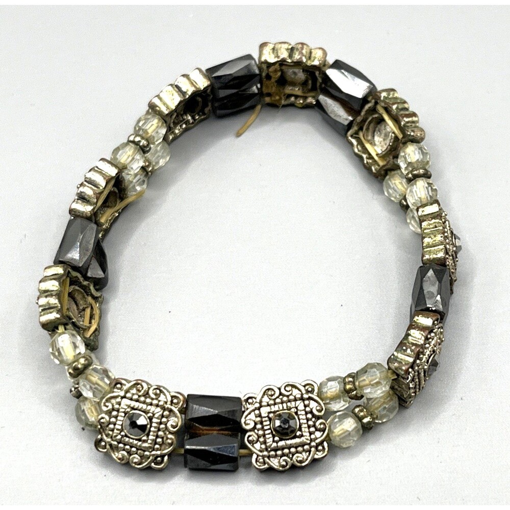 Magnetite Bracelet Silver Toned Accents & Clear Beads